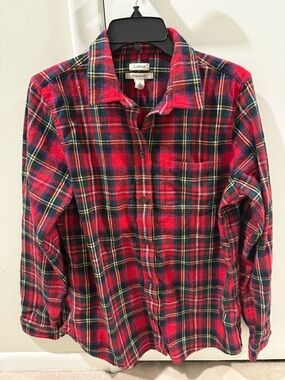 L.L. Bean Red & Navy Plaid Flannel Shirt